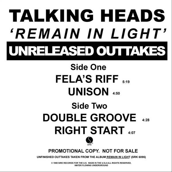TALKING HEADS, Remain In Light ( Unreleased Outtakes )