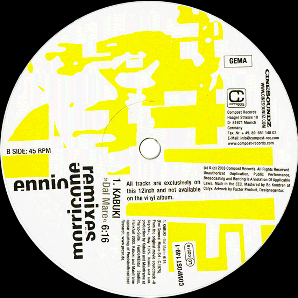 ENNIO MORRICONE, Remixes Volume 1 Sampler